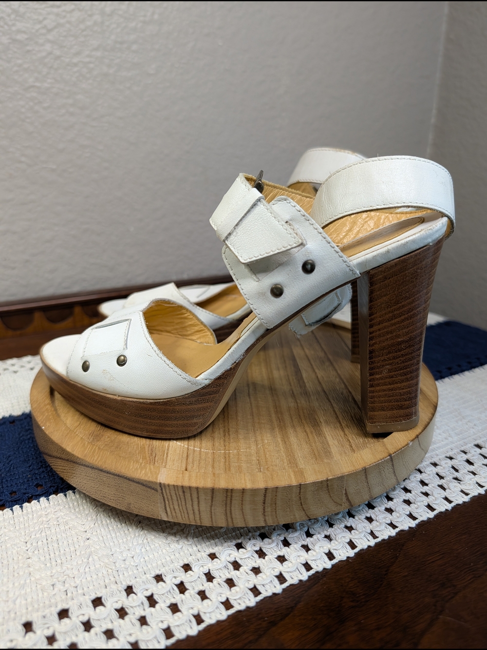 White High Heel Platform Leather Sandal Strappy Heels